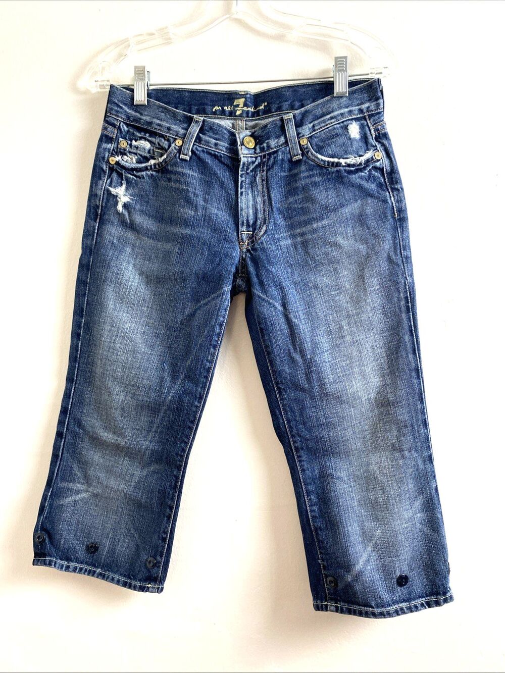 7 For All Mankind Blue Capris Crop Bootcut Dojo Size 27 Women's Distressed